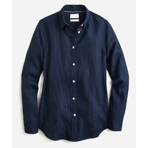 J. Crew Baird McNutt Irish Linen Women's Navy Long Sleeve Button Up, Size S, EUC